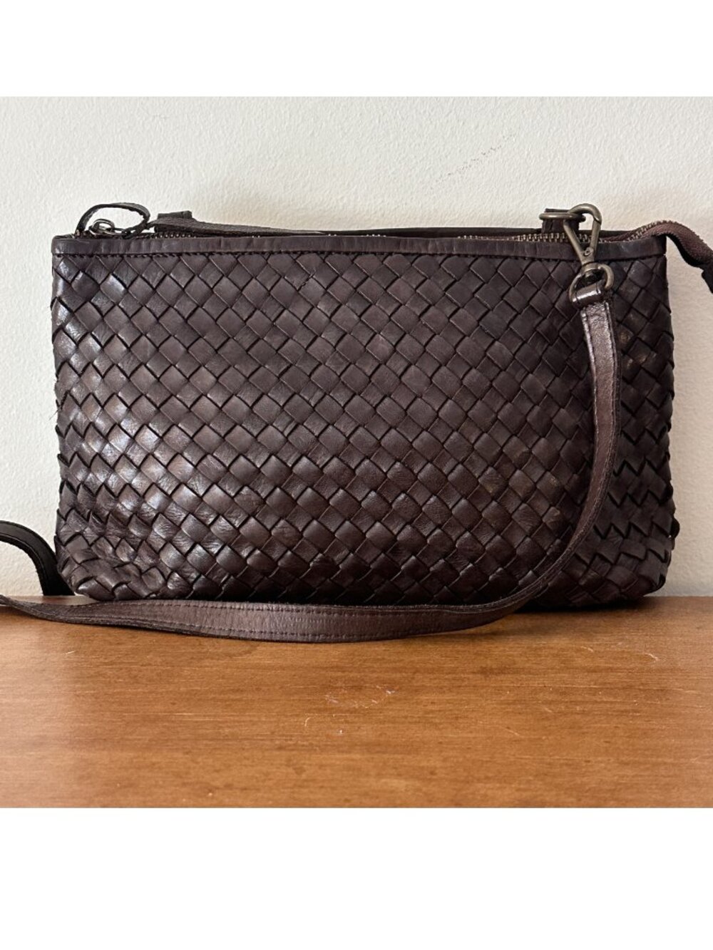 Valentina Chocolate Brown Woven Crossbody Bag Made in Italy Handbag Purse